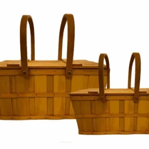 Canastos De Madera Cuadrados Con Tapa 2 Unidades