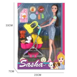 Muñeca con accesorios paseo Mascotas